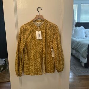 Parterre Bryce Top- Yellow Floral Long Sleeve Blouse Linen